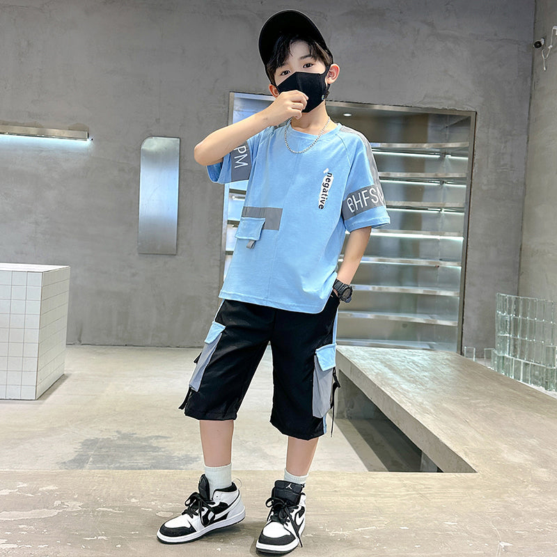 Boys Printed Round Neck Pure Cotton T-shirt with Shorts