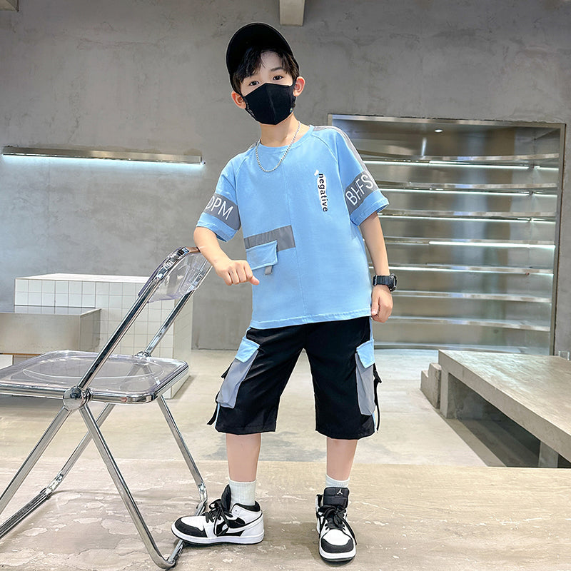 Boys Printed Round Neck Pure Cotton T-shirt with Shorts