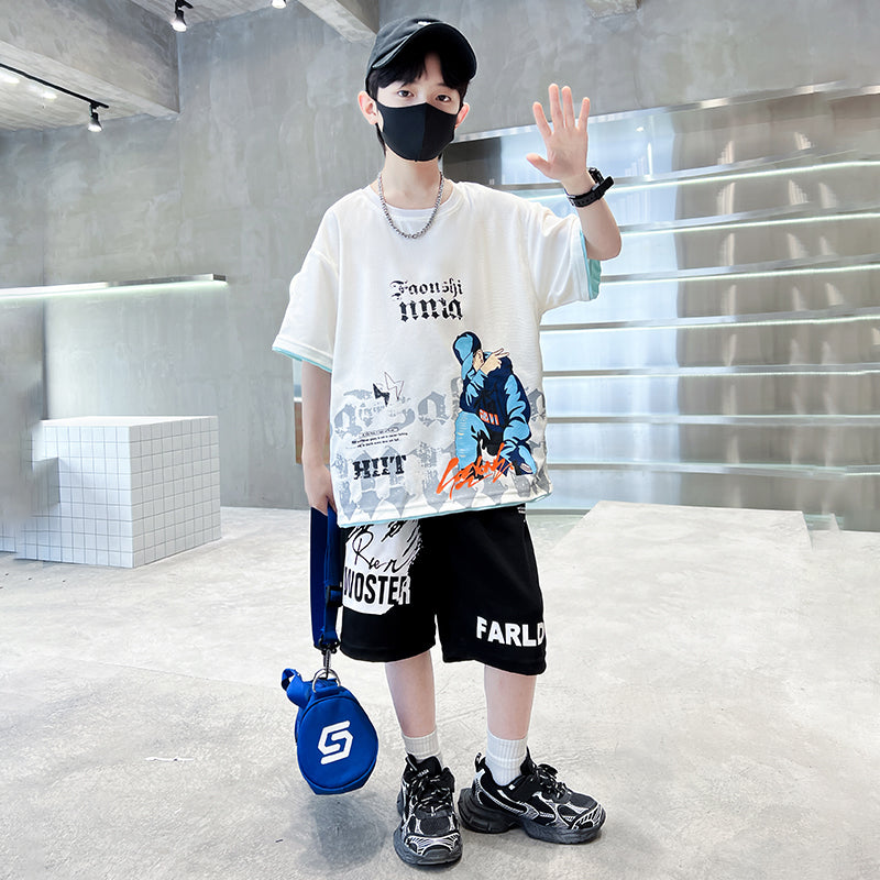 Boys Typograpghy Printed Pure Cotton T-shirt With Shorts