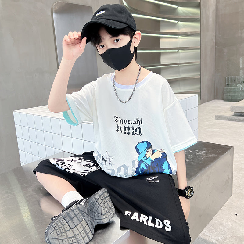 Boys Typograpghy Printed Pure Cotton T-shirt With Shorts