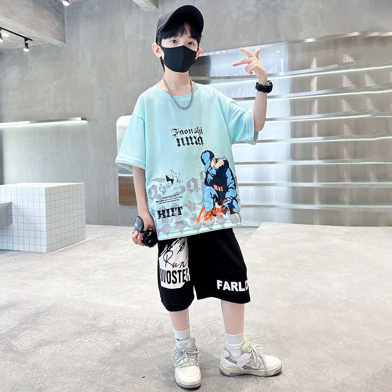 Boys Printed Pure Cotton T-shirt With Shorts