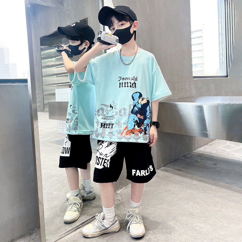 Boys Printed Pure Cotton T-shirt With Shorts