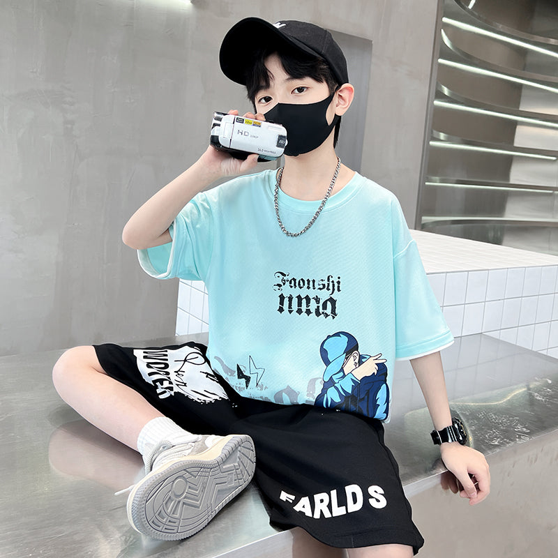 Boys Printed Pure Cotton T-shirt With Shorts