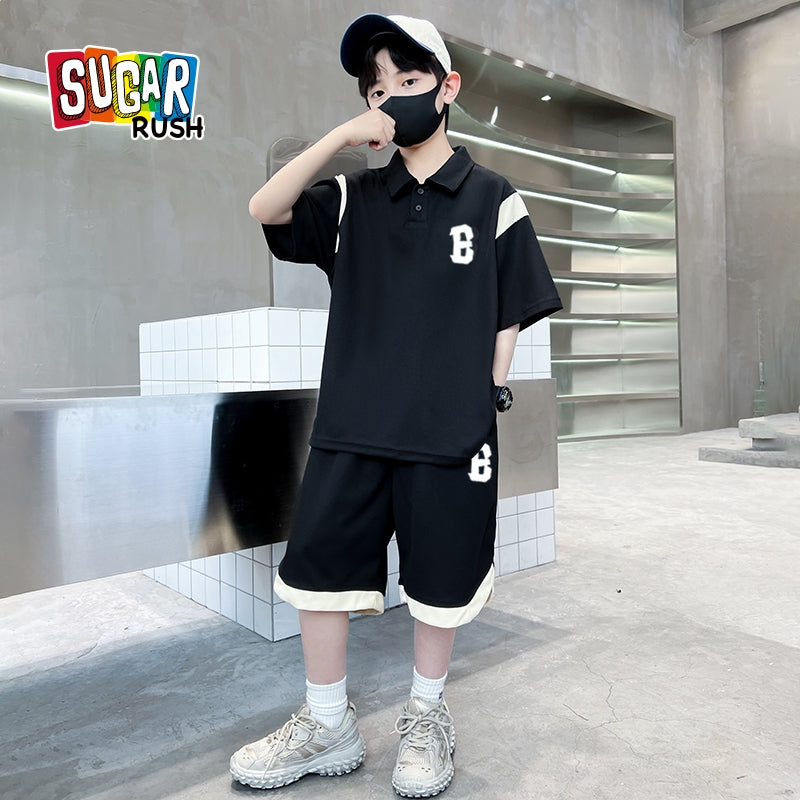 Boys Printed Polo Collar Pure Cotton T-shirt with Shorts