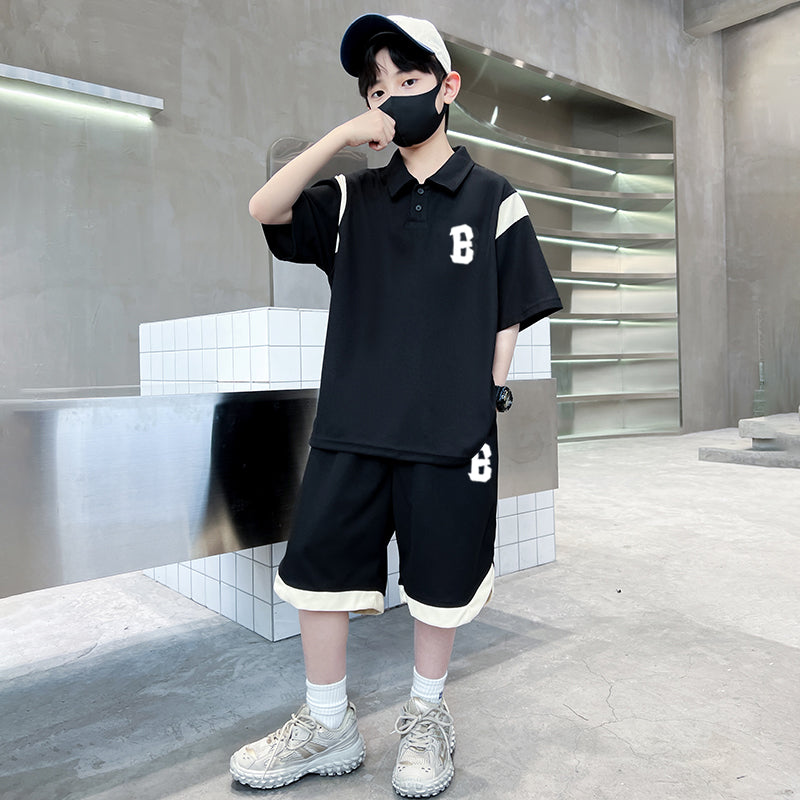 Boys Printed Polo Collar Pure Cotton T-shirt with Shorts