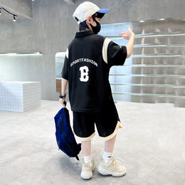 Boys Printed Polo Collar Pure Cotton T-shirt with Shorts