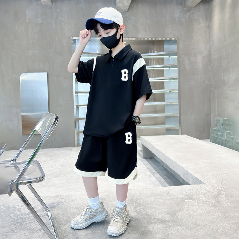 Boys Printed Polo Collar Pure Cotton T-shirt with Shorts