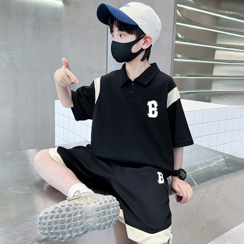 Boys Printed Polo Collar Pure Cotton T-shirt with Shorts