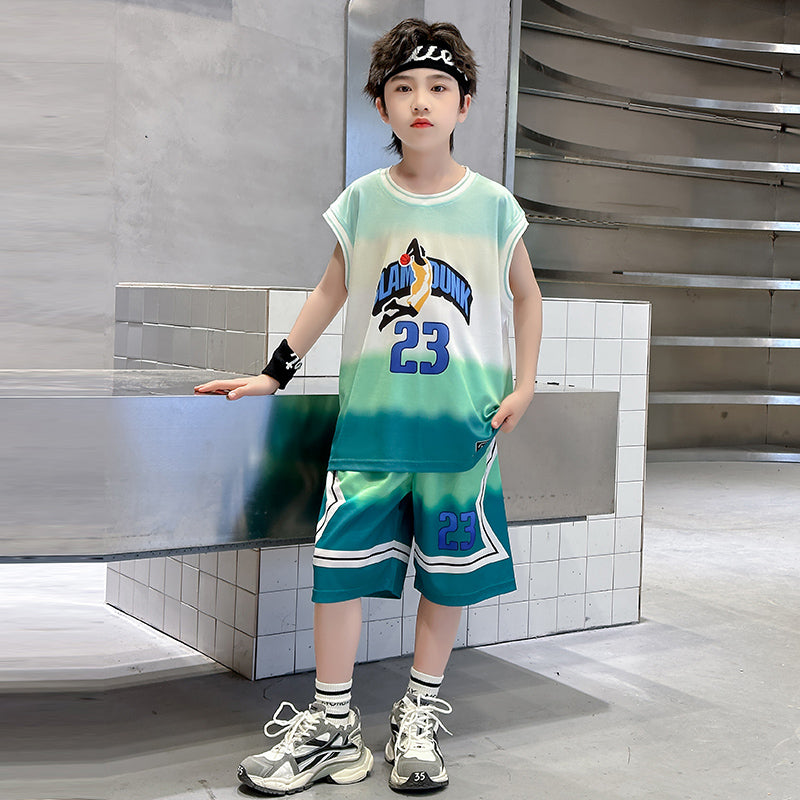 Boys Printed Round Neck Sleeveless T-shirt With Shorts