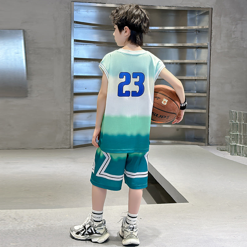 Boys Printed Round Neck Sleeveless T-shirt With Shorts