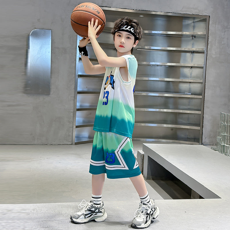Boys Printed Round Neck Sleeveless T-shirt With Shorts