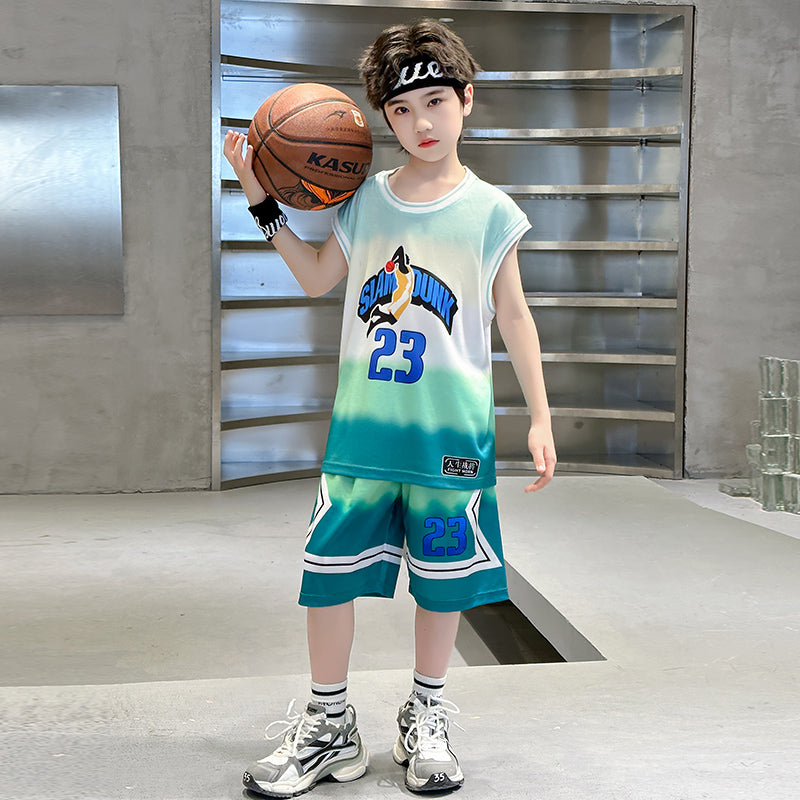 Boys Printed Round Neck Sleeveless T-shirt With Shorts