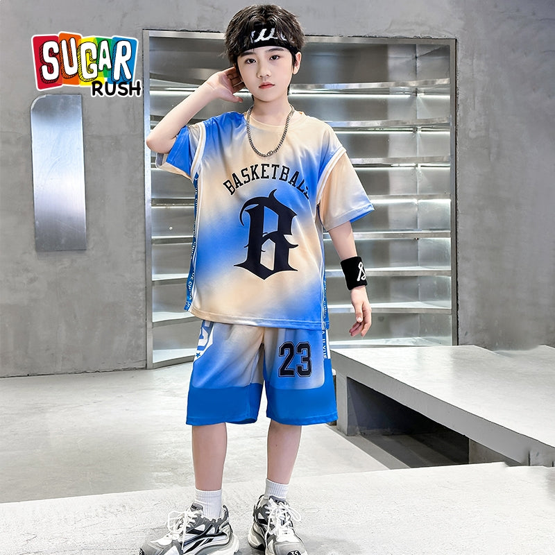 Boys Printed Round Neck T-shirt With Shorts