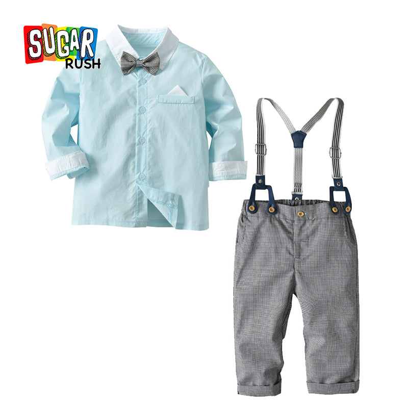Boys Shirt Collar Shirt with Trousers And Suspenders