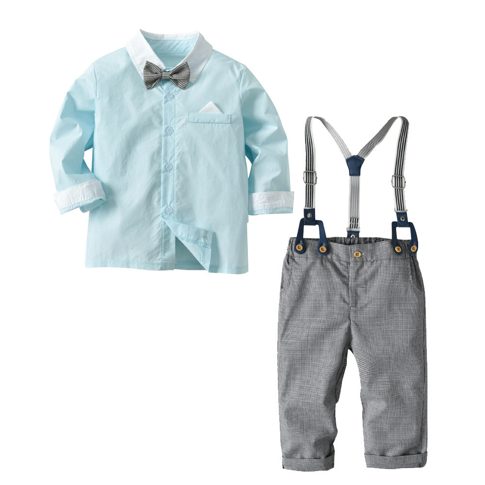 Boys Shirt Collar Shirt with Trousers And Suspenders