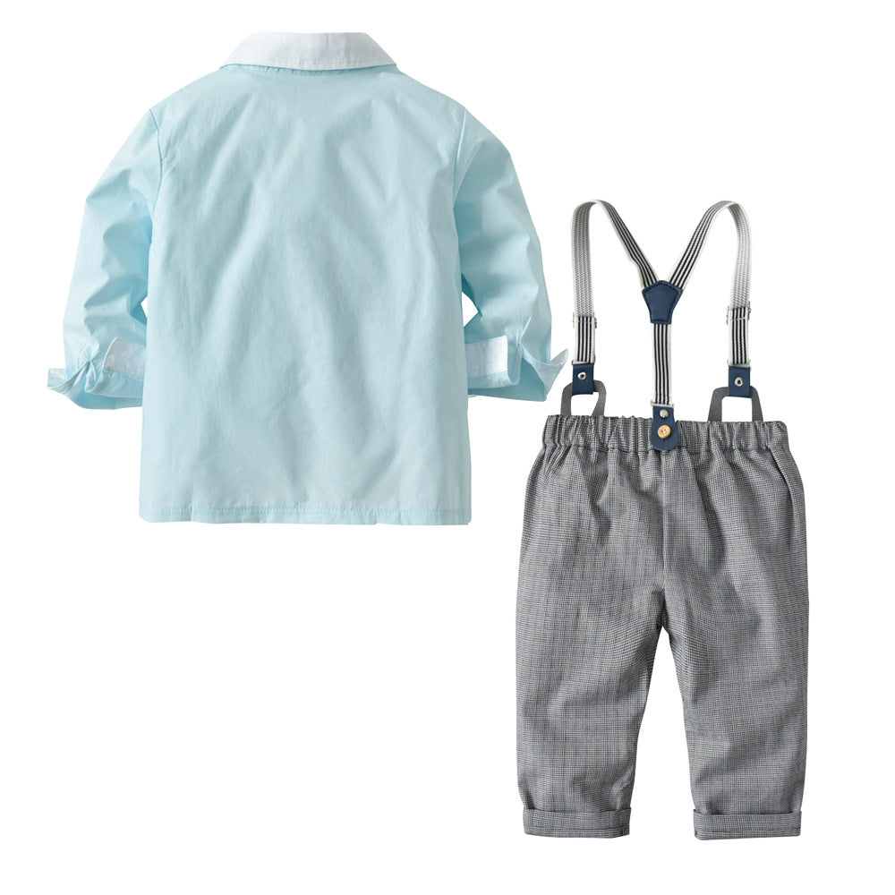 Boys Shirt Collar Shirt with Trousers And Suspenders
