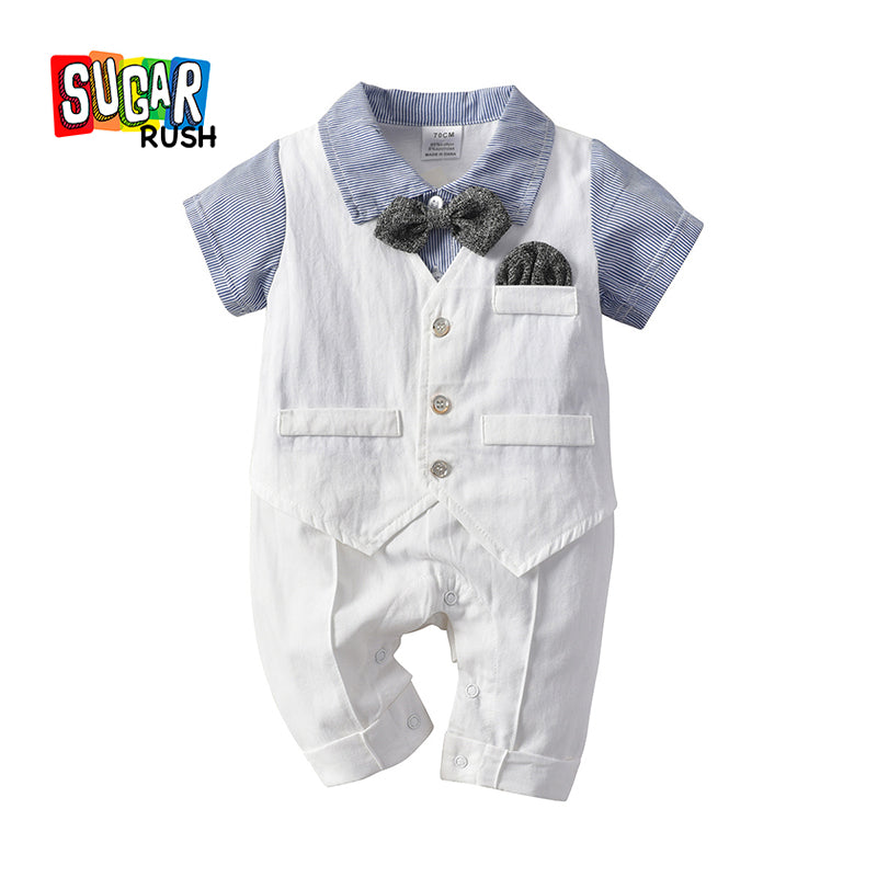 Infant Boys Blue Striped Cotton Rompers