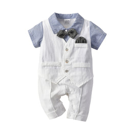 Infant Boys Blue Striped Cotton Rompers