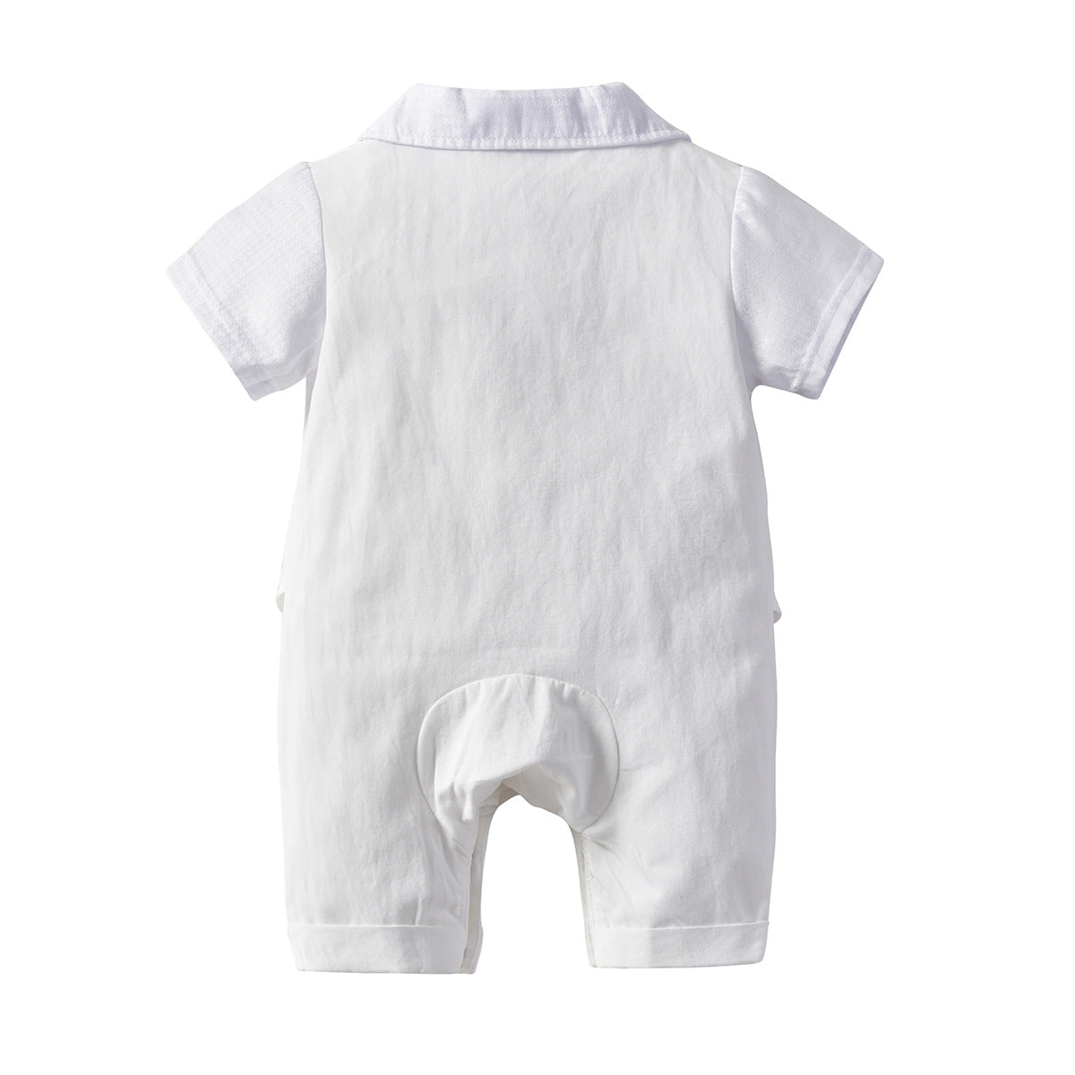 White Infant Boys Shirt Collar Short Sleeves Pure Cotton Rompers