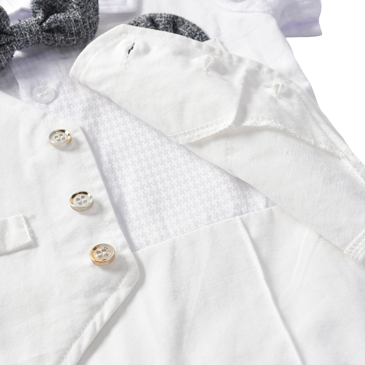 White Infant Boys Shirt Collar Short Sleeves Pure Cotton Rompers