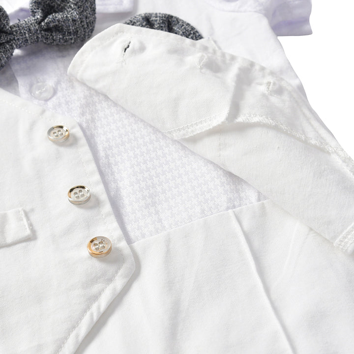 White Infant Boys Shirt Collar Short Sleeves Pure Cotton Rompers