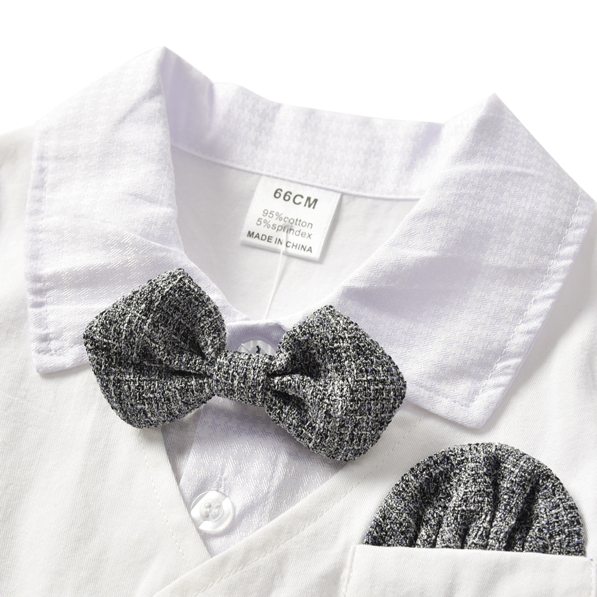 White Infant Boys Shirt Collar Short Sleeves Pure Cotton Rompers