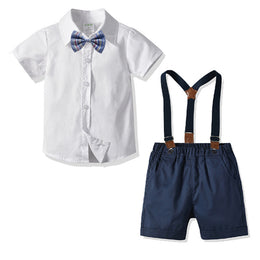 Boys Shirt Collar Shirt with Shorts And Suspenders
