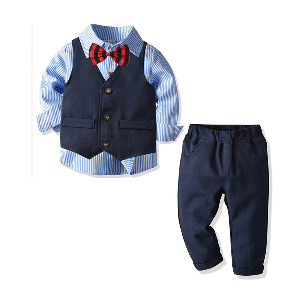Boys Blue Striped Set Of 3 Suit Set