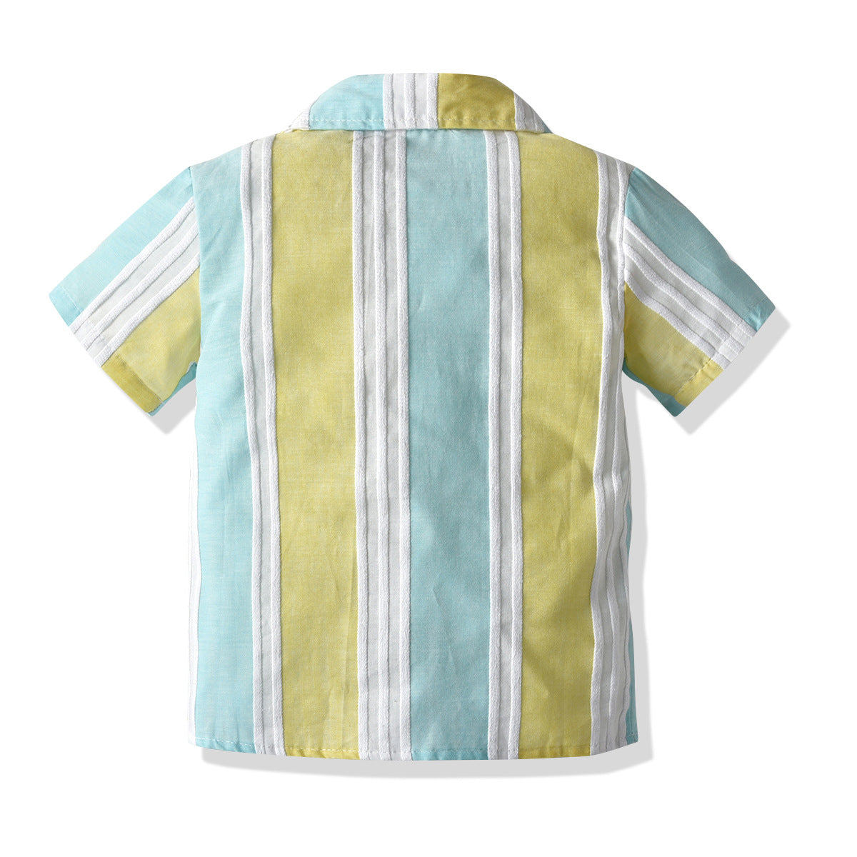 Boys Blue & White Striped Shirt With Shorts &  Suspenders