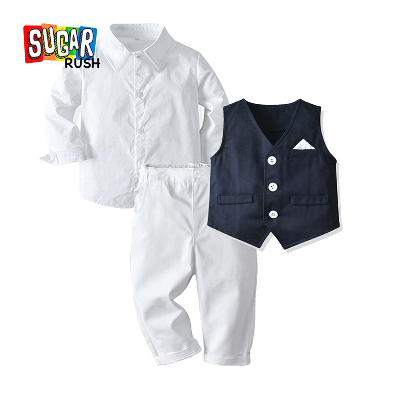 Boys  Navy blue & White 3 Piece Suit