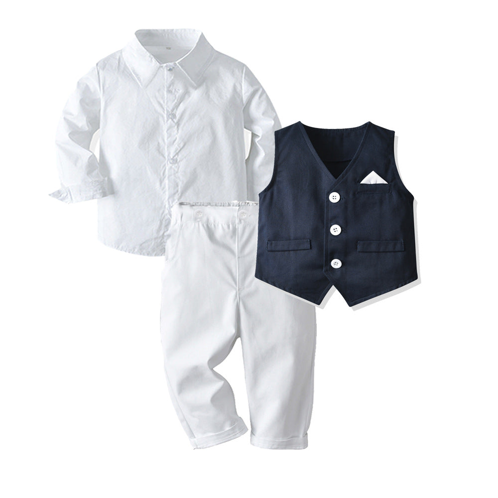 Boys  Navy blue & White 3 Piece Suit