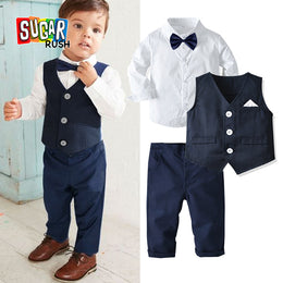 Boys Blue V-Neck Single Breasted 3 Piece Suit