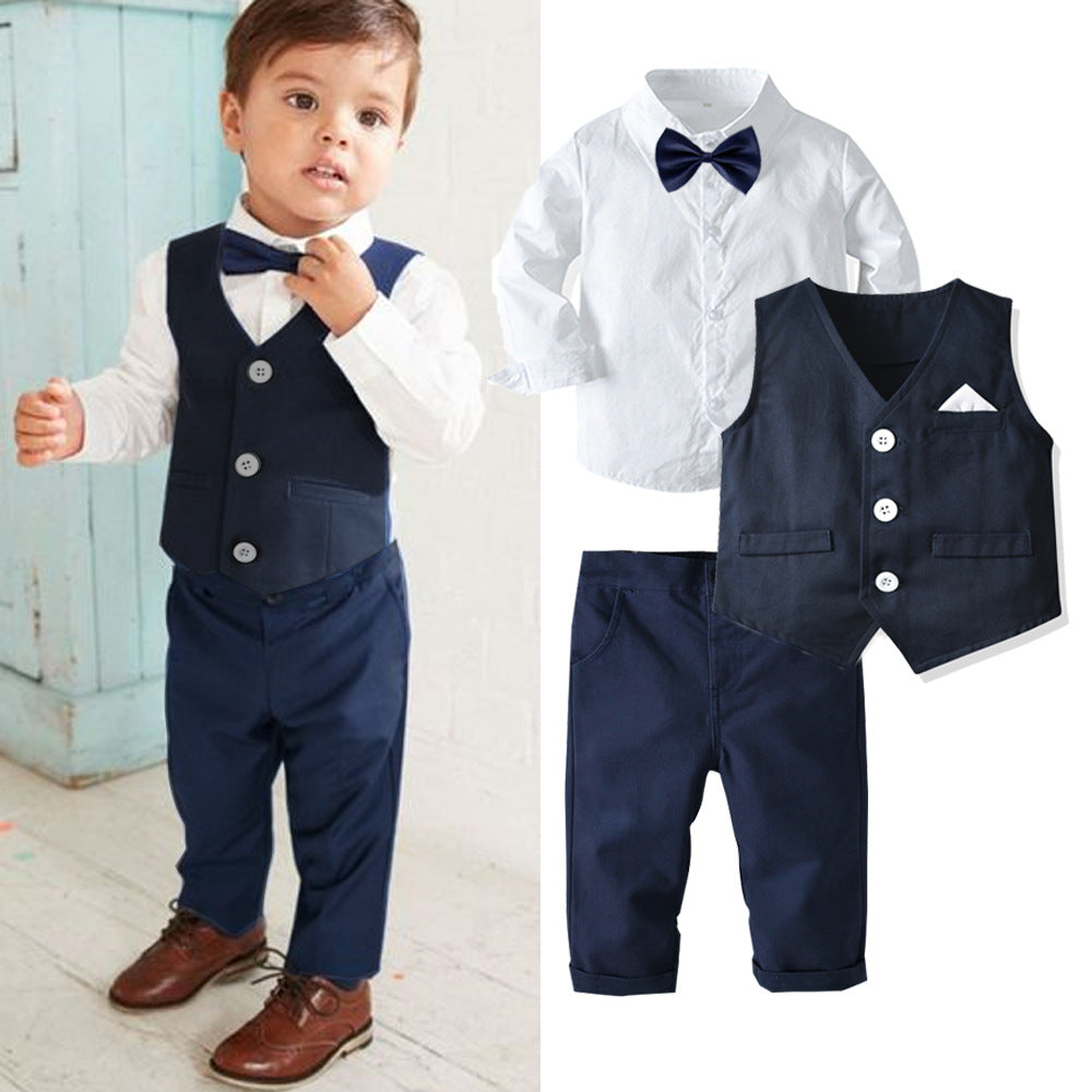 Boys Blue V-Neck Single Breasted 3 Piece Suit