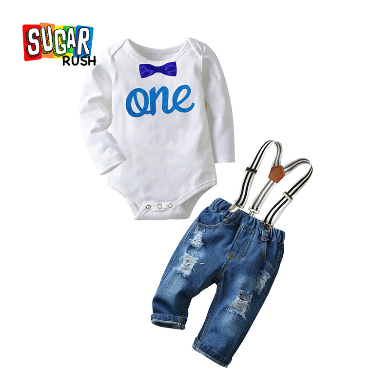 Boys White & Blue Typography Printed Shirt with Trousers