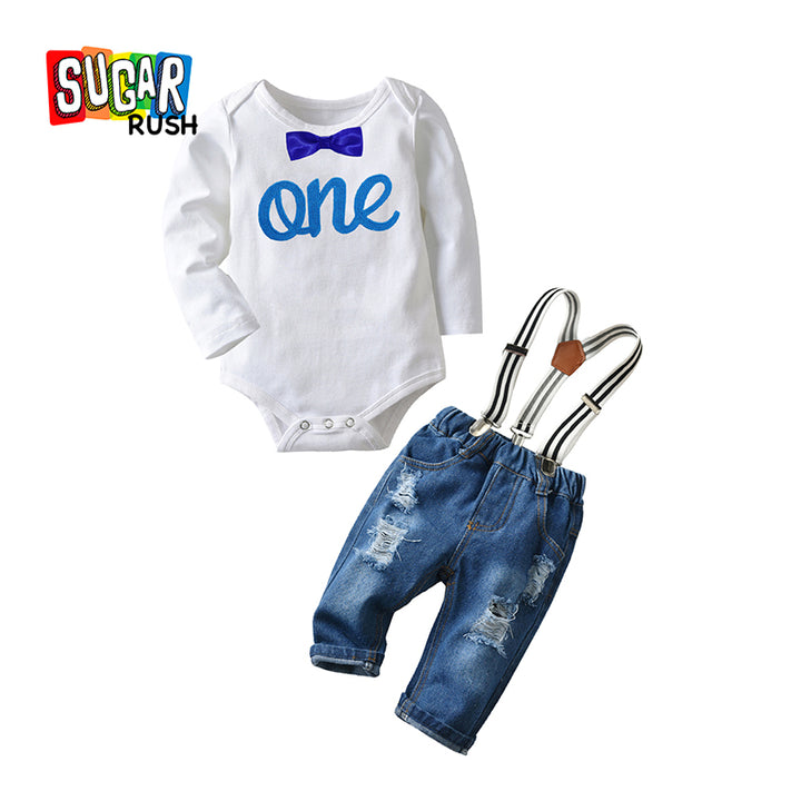 Boys White & Blue Typography Printed Shirt with Trousers