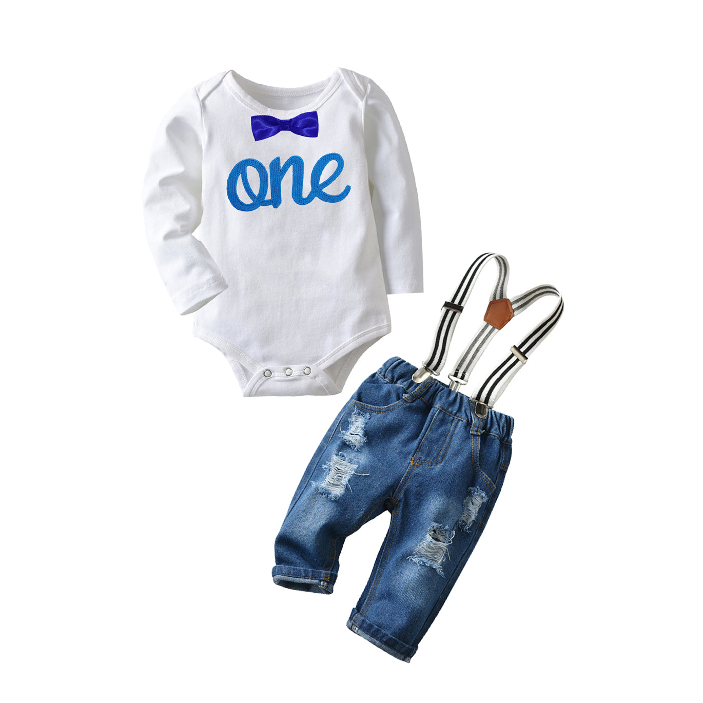 Boys White & Blue Typography Printed Shirt with Trousers