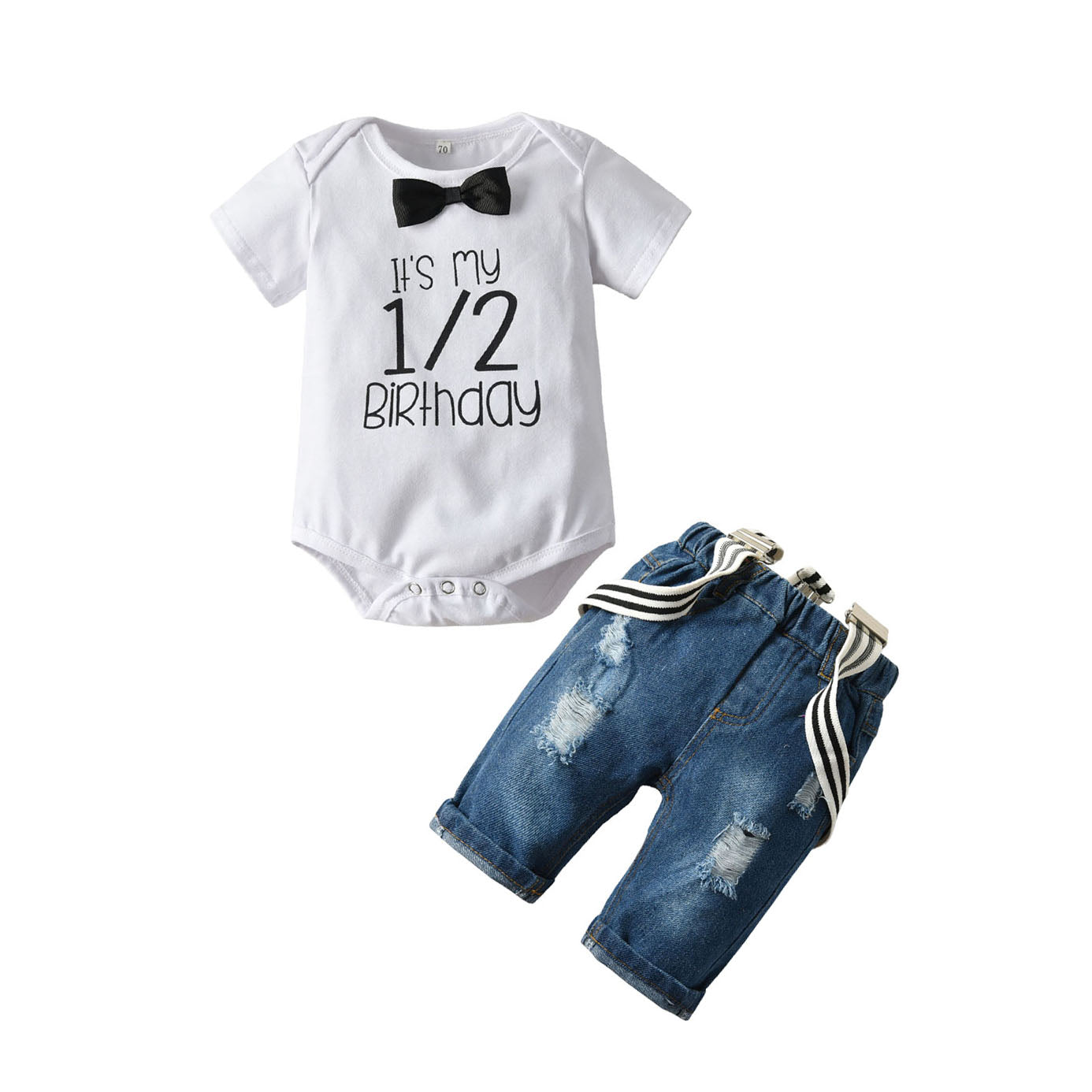 Infant Boys White Printed Bodysuit with Trouser