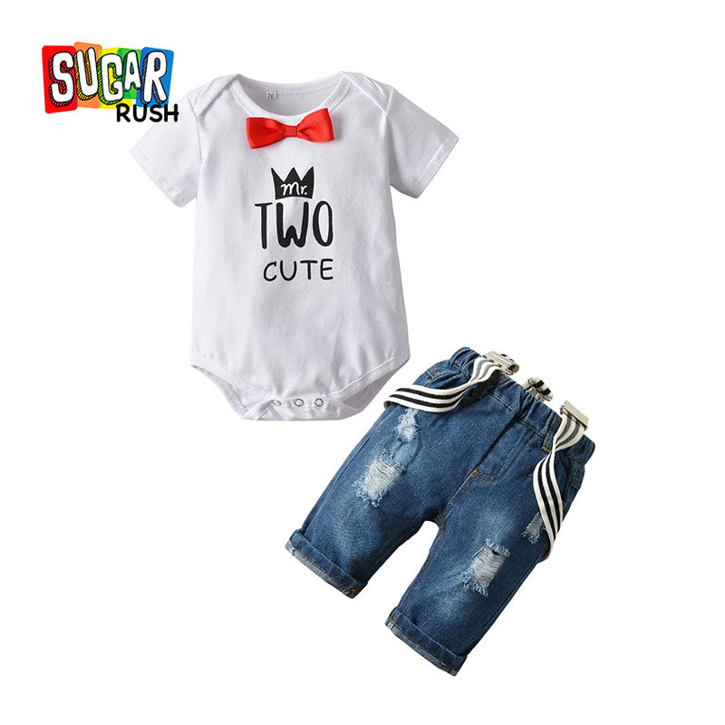 Boys White & Blue Printed T-shirt with Trousers