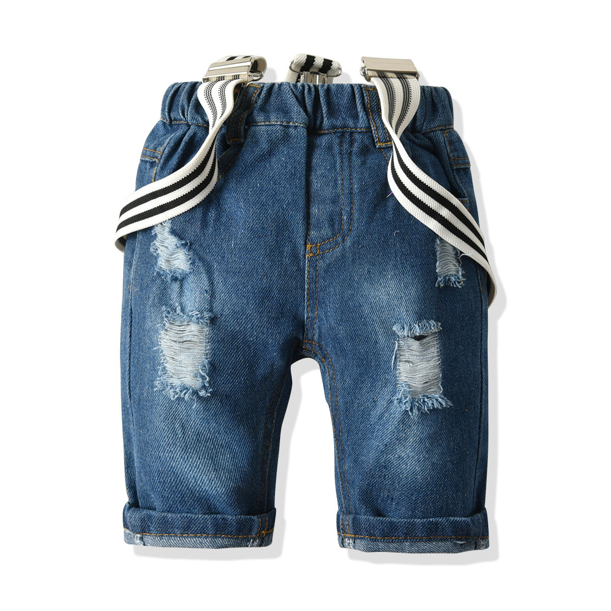 Boys White & Blue Printed T-shirt with Trousers