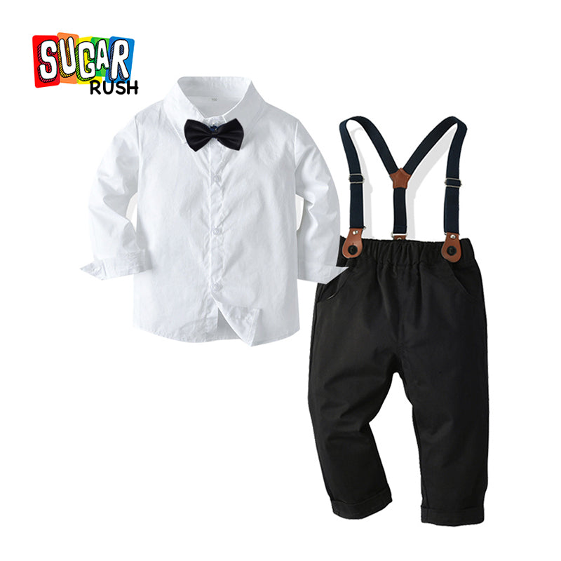 Boys White Shirt & Trousers With Suspenders