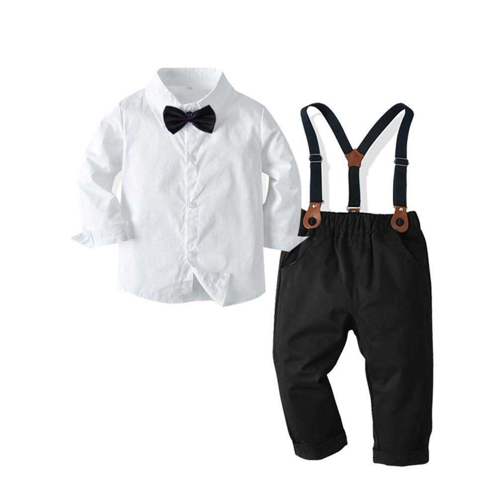 Boys White Shirt & Trousers With Suspenders