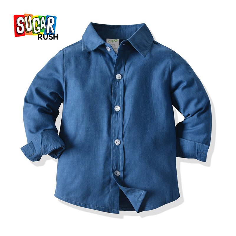 Boys Blue Spread Collar Shirt