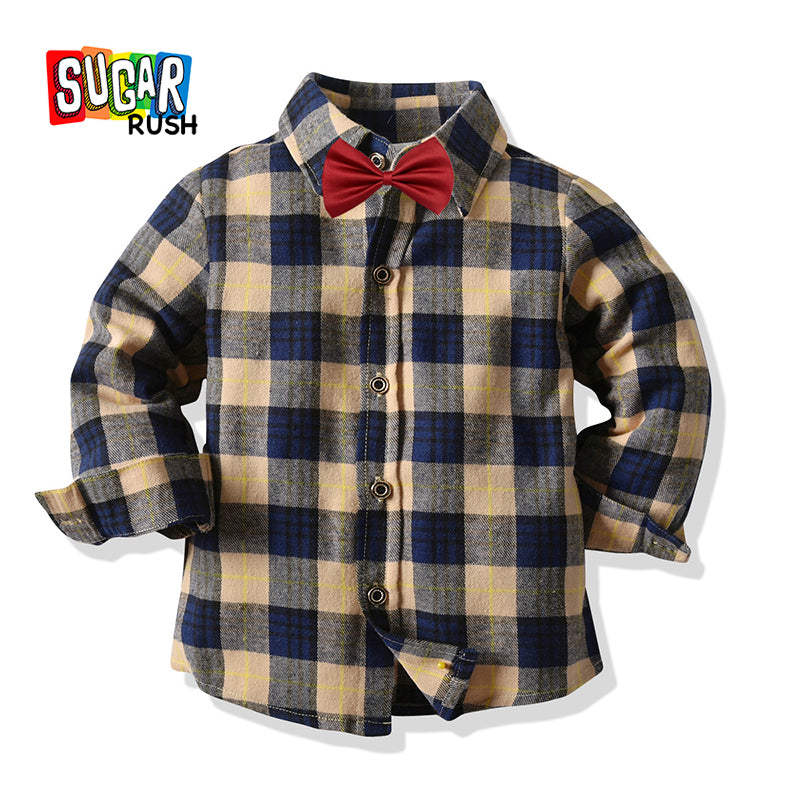 Infant Blue Boys Buffalo Checked Casual Cotton Shirt