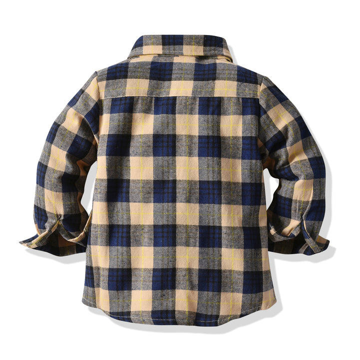 Infant Blue Boys Buffalo Checked Casual Cotton Shirt