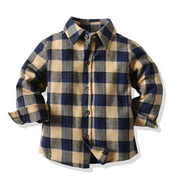 Infant Blue Boys Buffalo Checked Casual Cotton Shirt