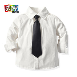 Boys White Spread Collar Cotton Shirt