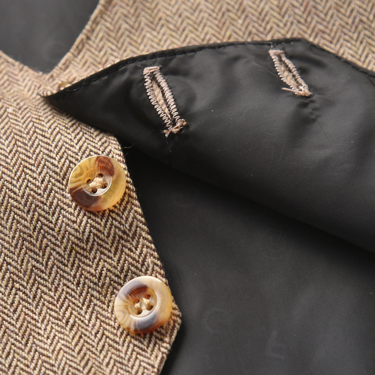 Boys Khaki V-Neck Single Breasted 3 Piece Suit