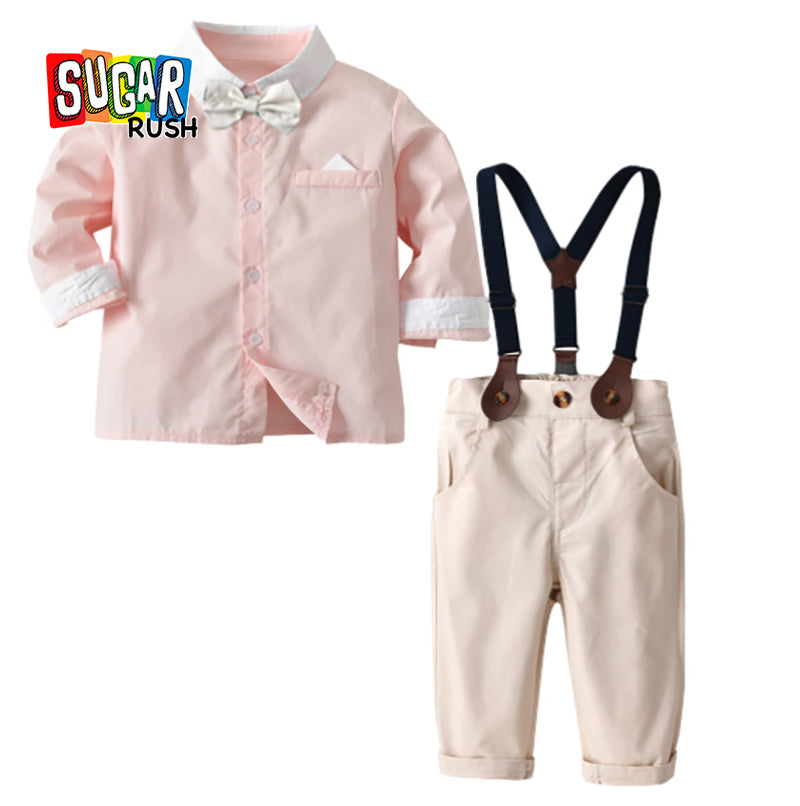 Boys Pink Long Sleeves Shirt With Trousers