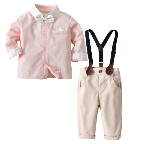 Boys Pink Long Sleeves Shirt With Trousers