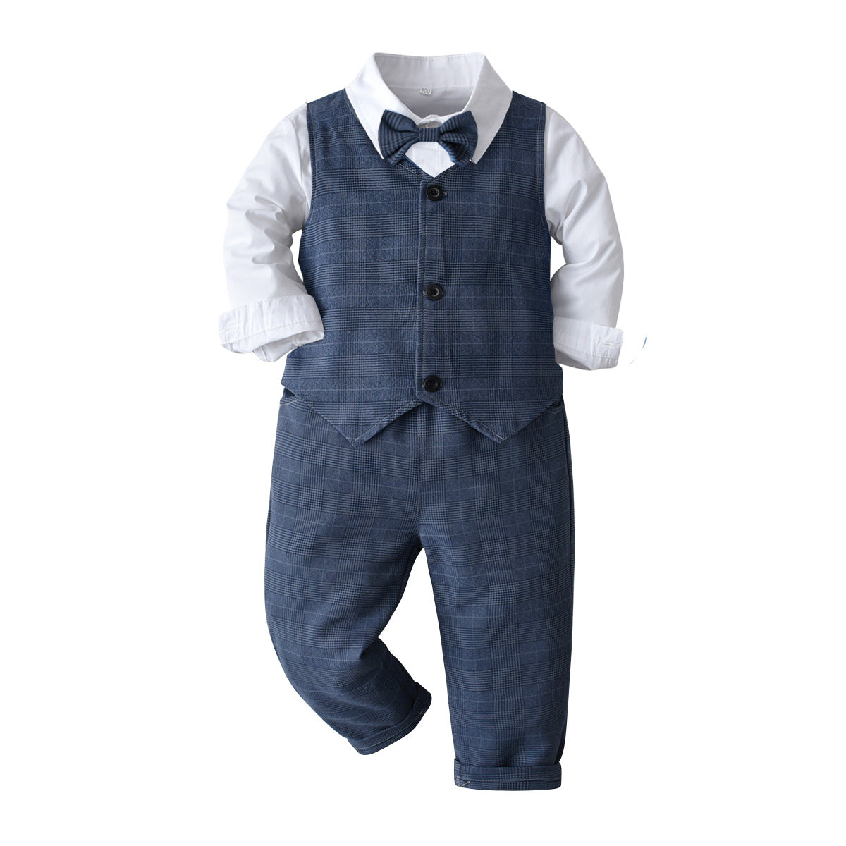 Boys Blue Checked 3 Piece Suit